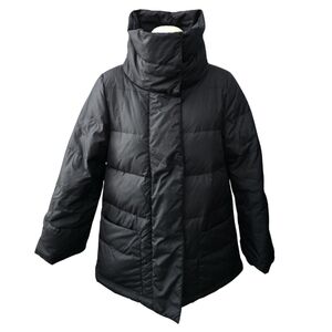 Eileen Fisher Black Down Puffer Jacket Stand Collar Minimalist Small